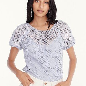 J.Crew V-Back Puff Sleeve Eyelet Shirt